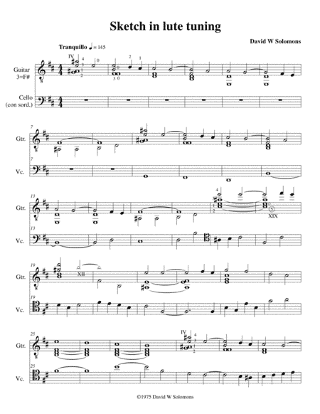 Sketch in lute tuning for cello and guitar