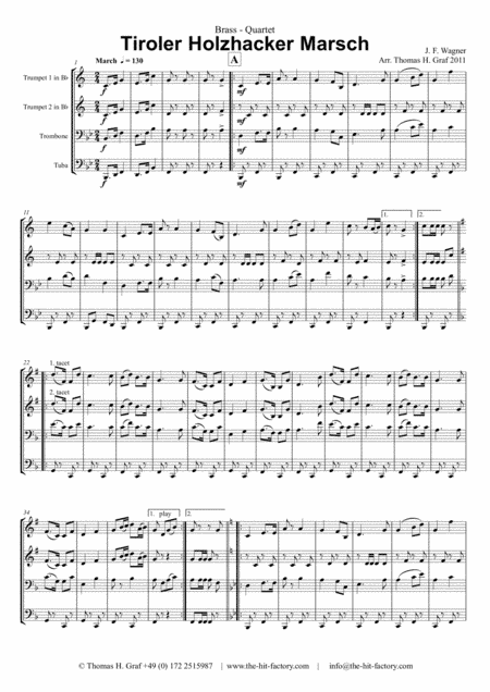 Tiroler Holzhacker Marsch - German Polka March - Oktoberfest - Brass Quartet (arr. Thomas H. Graf)