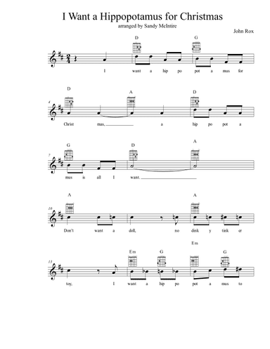 I Want A Hippopotamus For Christmas (Hippo The Hero) (arr. Sandy McIntire)