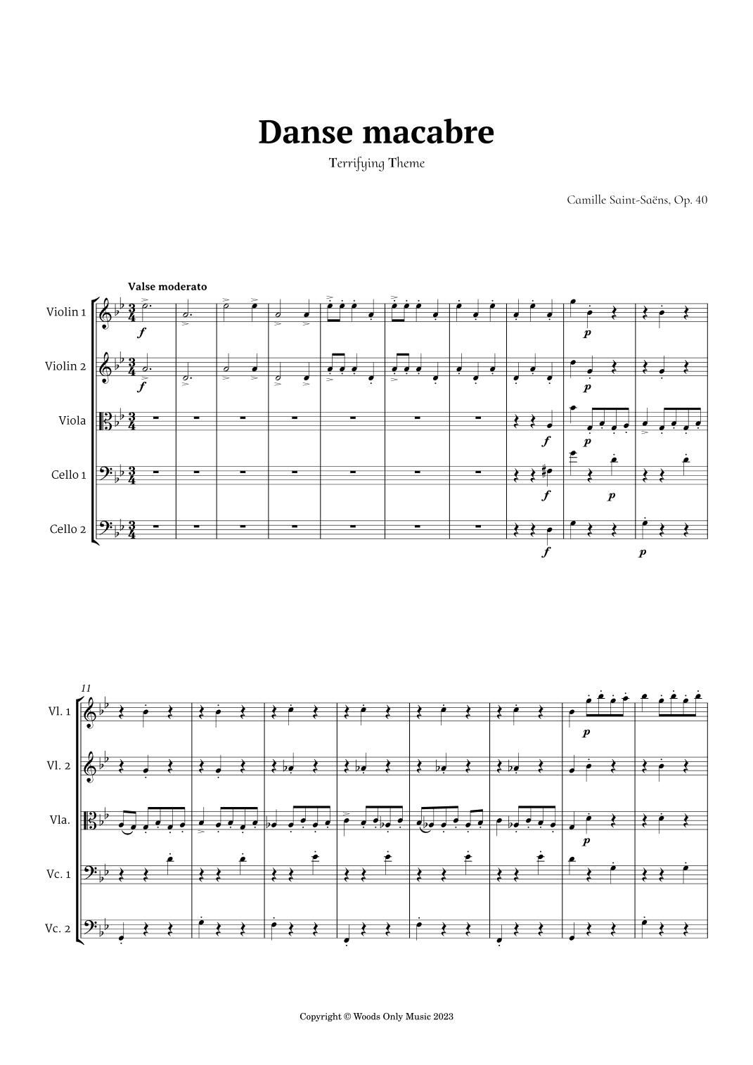 Danse Macabre by Camille Saint-Saens for String Quintet (arr. Ander)