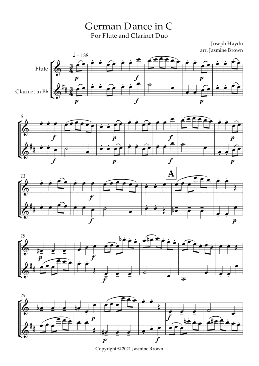 German Dance in C - Flute and Clarinet Duet (arr. Jasmine Brown)
