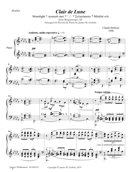 Debussy: Claire de Lune for Piccolo & Piano (arr. James M. Guthrie)