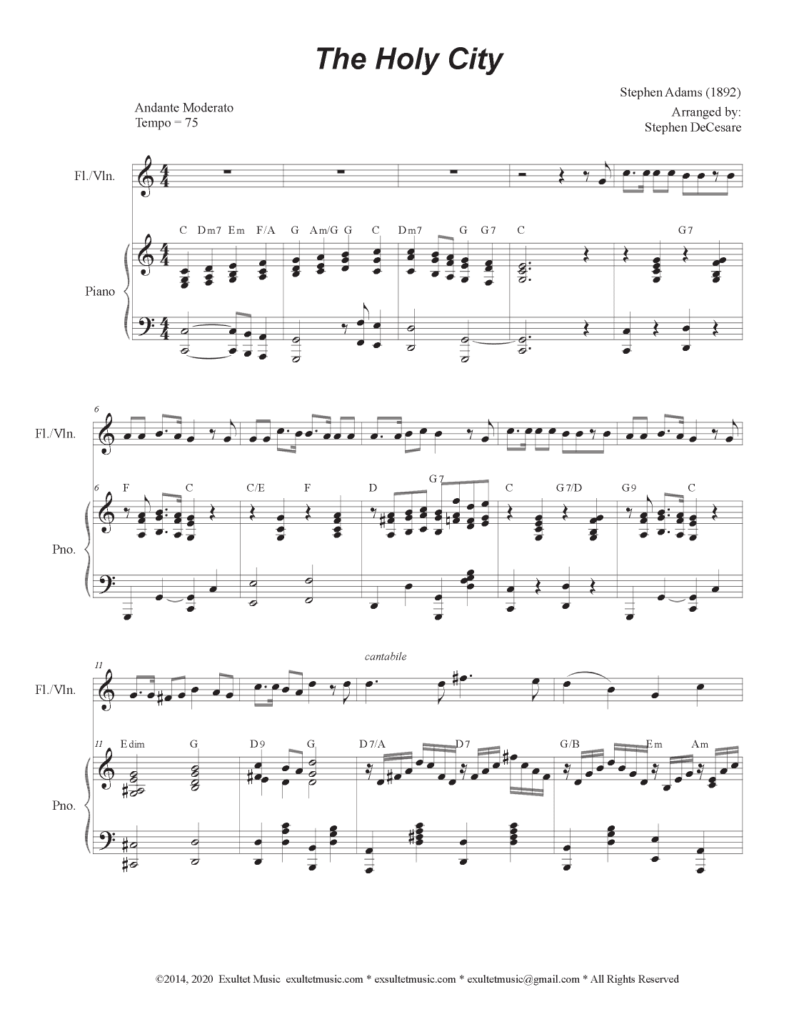 The Holy City (Flute or Violin solo and Piano) (arr. Stephen DeCesare)