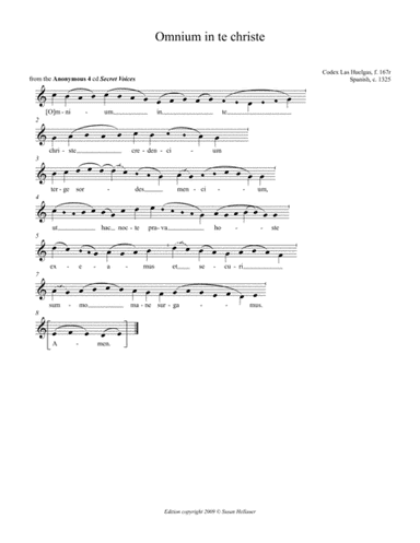 Omnium in te christe (chant), from Anonymous 4 "Secret Voices" - Score Only (arr. Susan Hellauer)