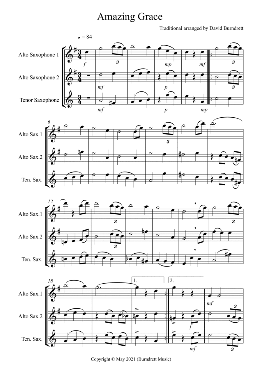 Amazing Grace for Saxophone Trio (arr. David Burndrett)
