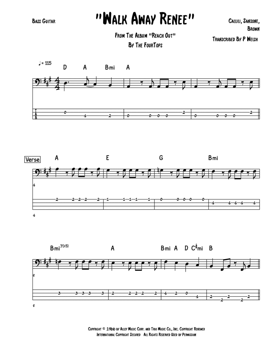 Walk Away Renee (arr. Accubass)