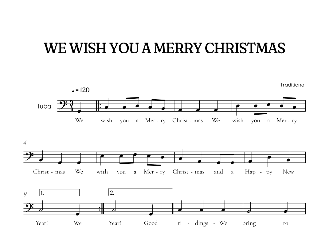 We Wish You a Merry Christmas for tuba • easy Christmas sheet music (arr. Benzaiten Editions)