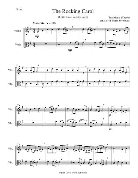 The Rocking Carol (Little Jesus, Sweetly Sleep) for violin and viola (arr. David Warin Solomons)