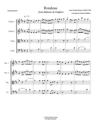 Rondeau "Theme from Masterpiece Theater" in D for String Quartet (arr. Brooks Holmes)