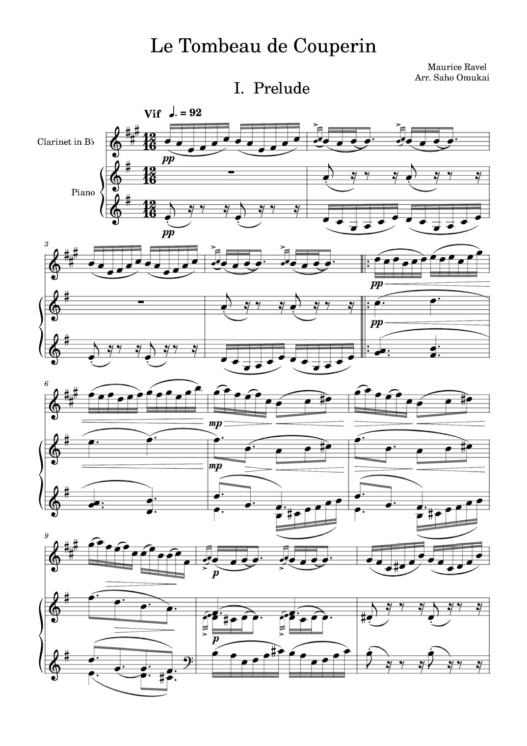 Maurice Ravel: Le_Tombeau de Couperin for Clarinet and Piano (arr. Saho Omukai)