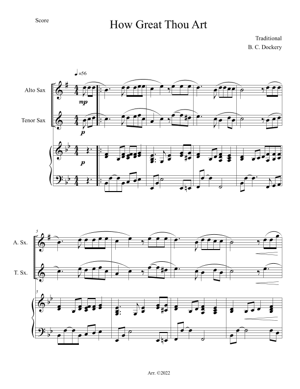 How Great Thou Art (Alto and Tenor Sax Duet with Piano Accompaniment) (arr. B. C. Dockery)