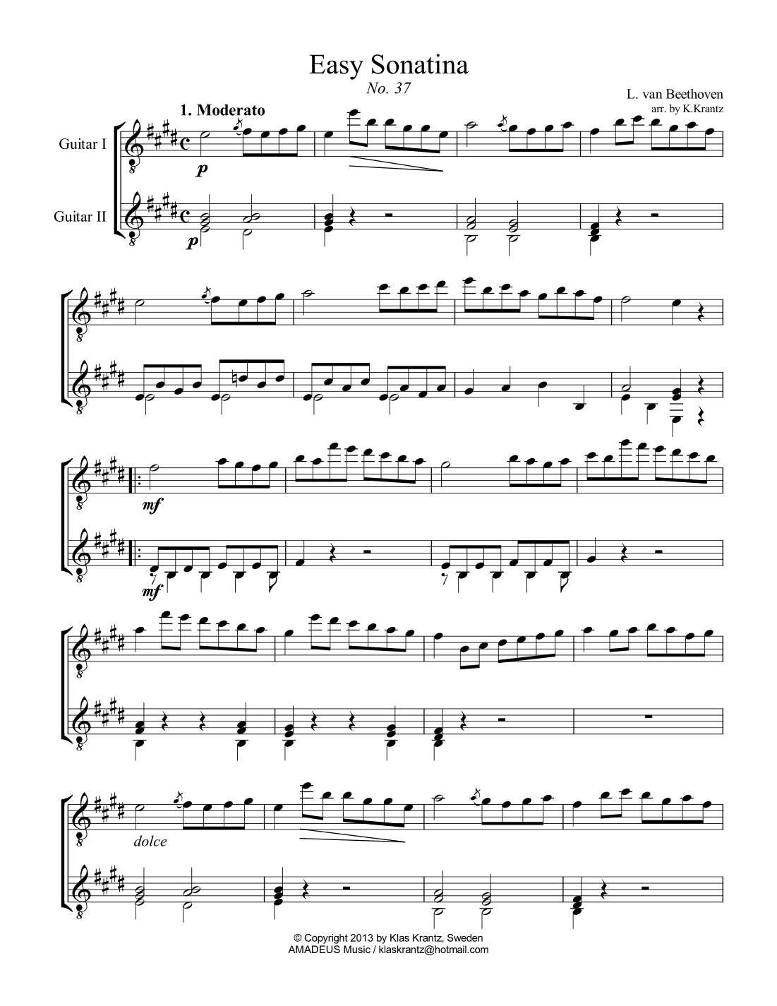 Easy Sonatina No. 37 for guitar duo (arr. K. Krantz)