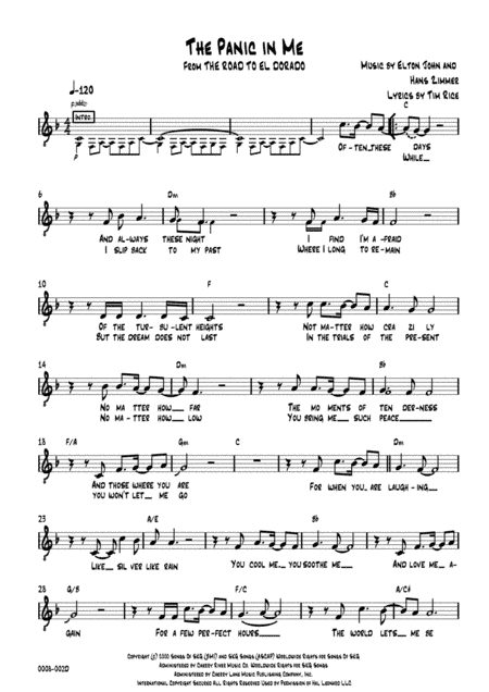 The Panic In Me  from THE ROAD TO EL DORADO (arr. Red Gate Music)