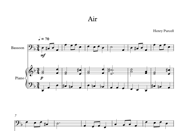 Air - Henry Purcell (Bassoon + Piano) (arr. Digital Book Music)