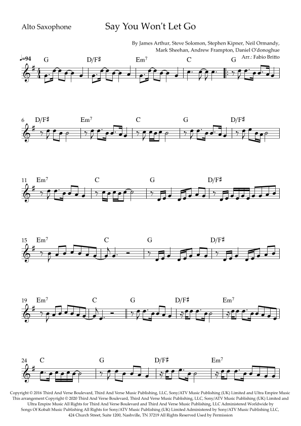 Say You Won't Let Go (arr. Fabio Britto)