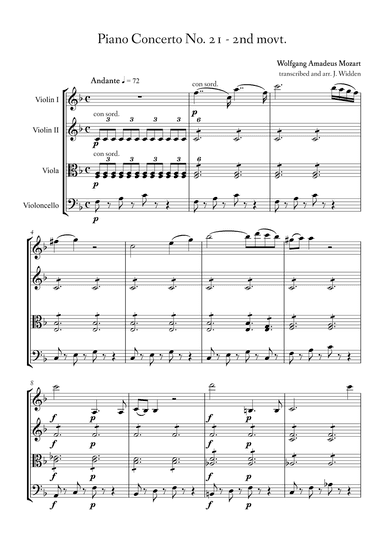 Piano Concerto No. 21 - 2nd movement (arr. James Widden)