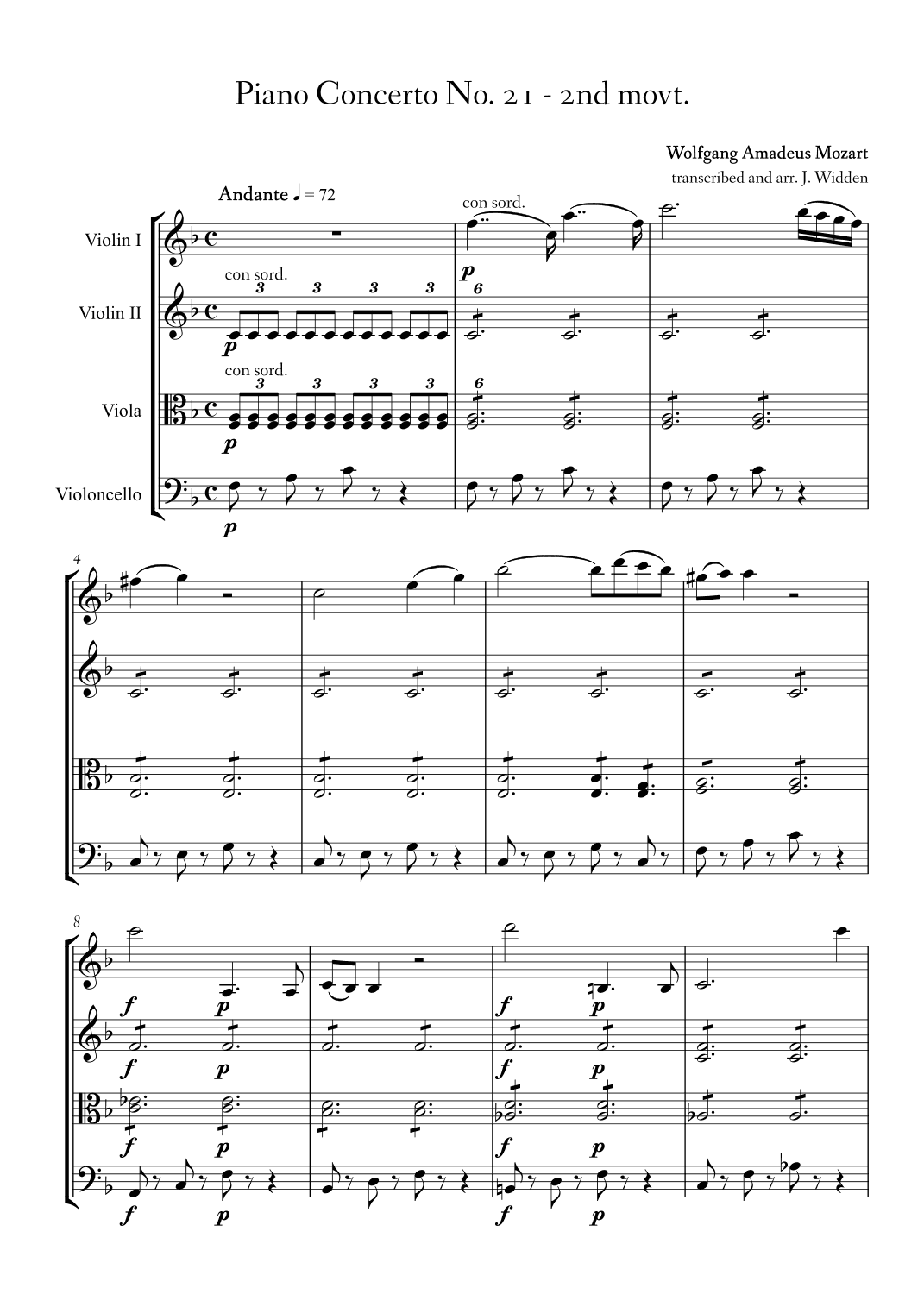 Piano Concerto No. 21 - 2nd movement (arr. James Widden)