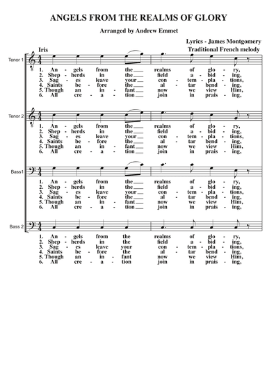 Angels From The Realms Of Glory A Cappella TTBB (arr. Andrew Emmet)