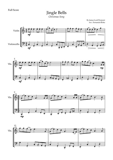 Jingle Bells (Christmas Song) for Violin & Cello Duo (arr. Fernando Britto)