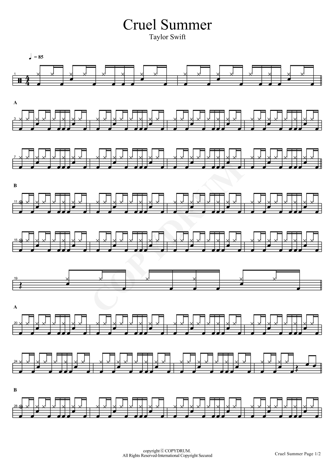 Cruel Summer (arr. COPYDRUM)