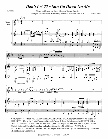 Don't Let The Sun Go Down On Me (arr. James M. Guthrie, ASCAP)