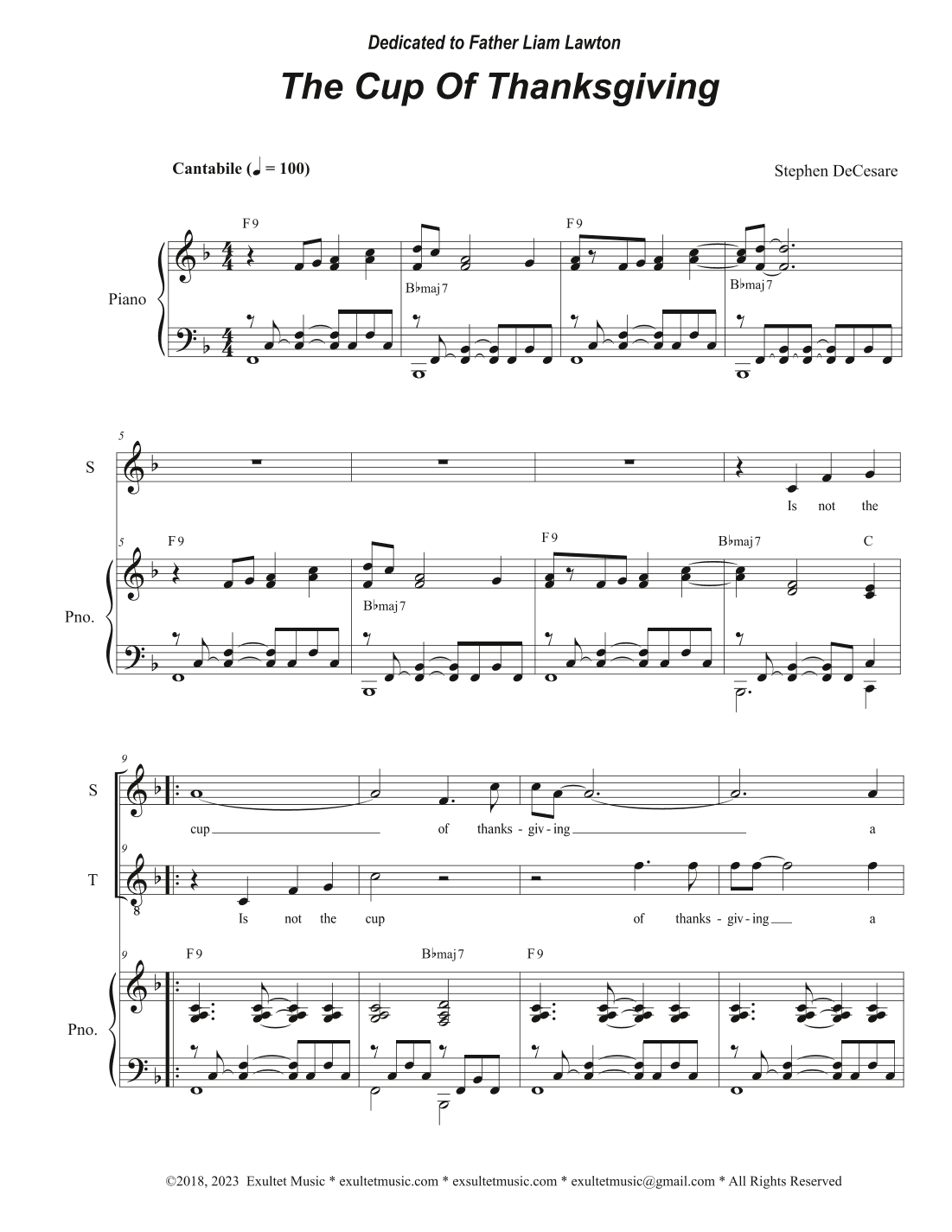 The Cup Of Thanksgiving (Duet for Soprano and Tenor solo)