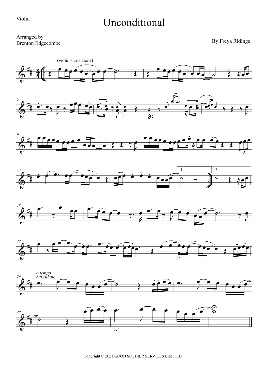 Unconditional (arr. Adelaide String Duo)