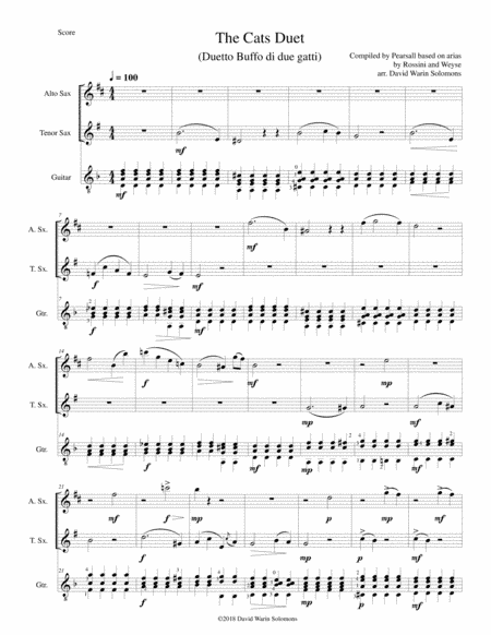 The Cats Duet (Duetto Buffo di due gatti) for alto saxophone, tenor saxophone and guitar (arr. David Warin Solomons)