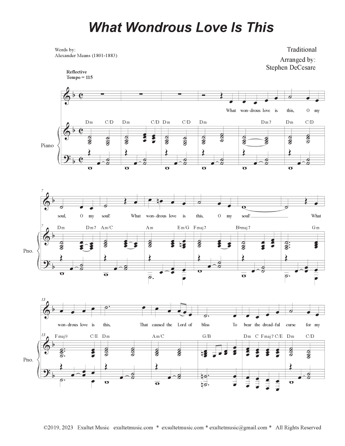What Wondrous Love Is This (Unison choir - High Key) (arr. Stephen DeCesare)