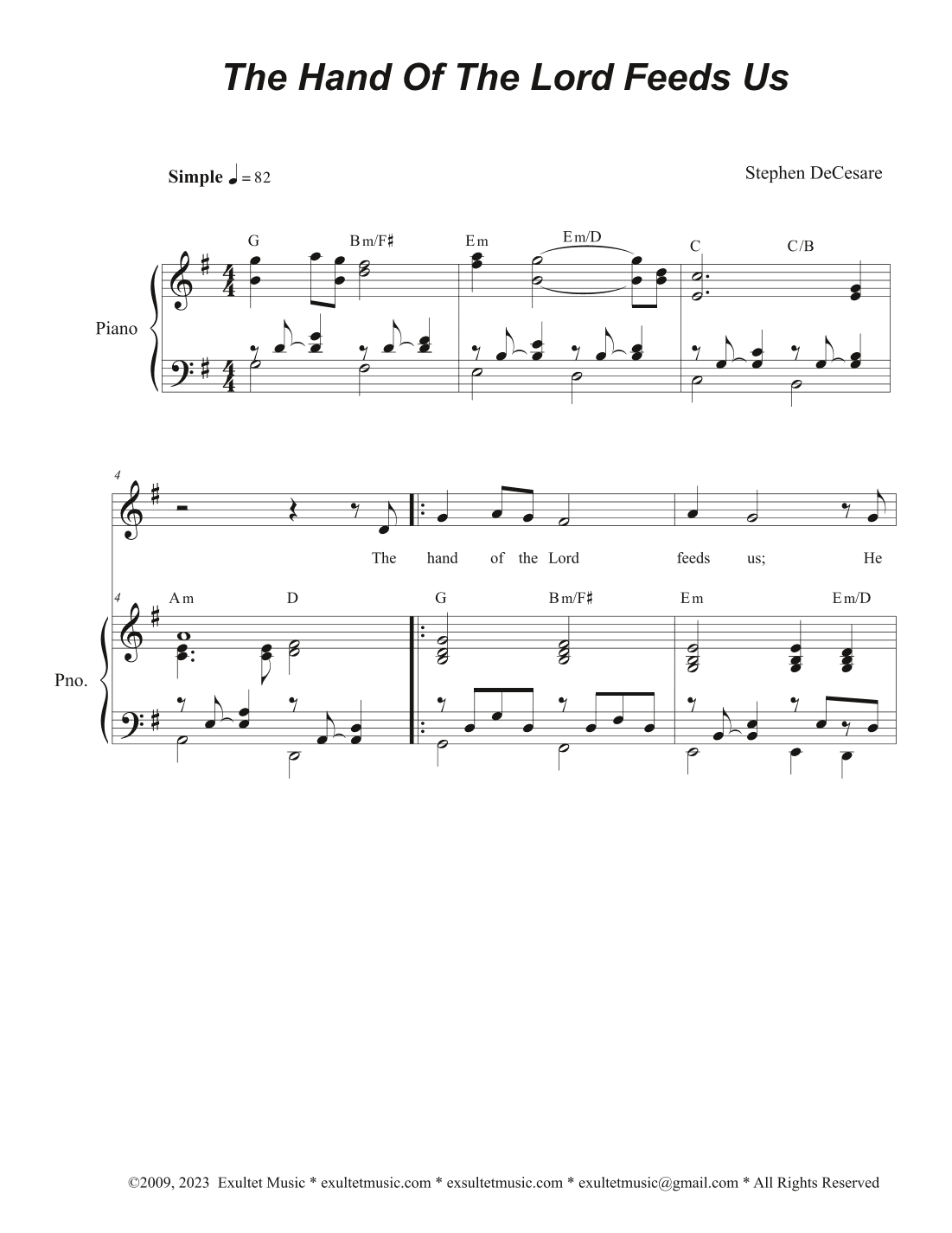 The Hand Of The Lord Feeds Us (Vocal solo - High Key)