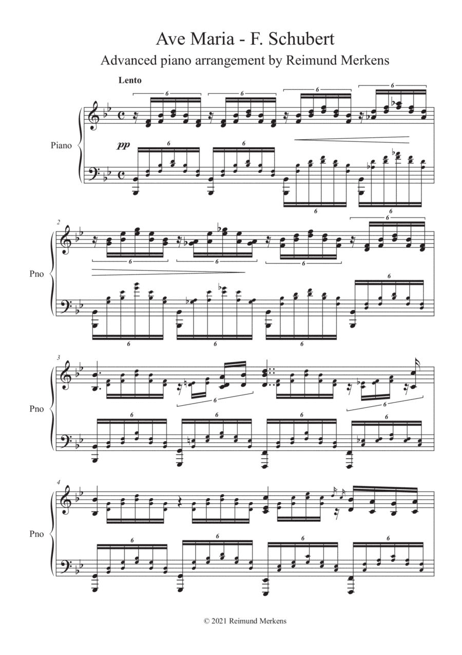 Ave Maria by Franz Schubert - Advanced transcription for Piano (arr. Reimund Merkens)