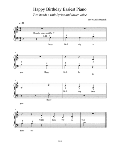 Happy Birthday EASIEST Piano in C (arr. Julia Muench)