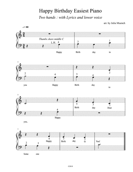 Happy Birthday EASIEST Piano in C (arr. Julia Muench)