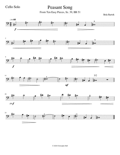 Bela Bartok - Peasant Song - Cello Solo (arr. Christopher Bell)