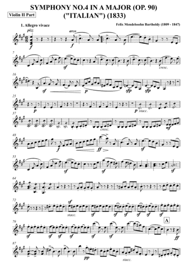 Felix Mendelssohn Bartholdy - SYMPHONY NO.4 IN A MAJOR ("Italian") - Violin II part (arr. Andrei-Lucian Dragoi (Drăgoi))
