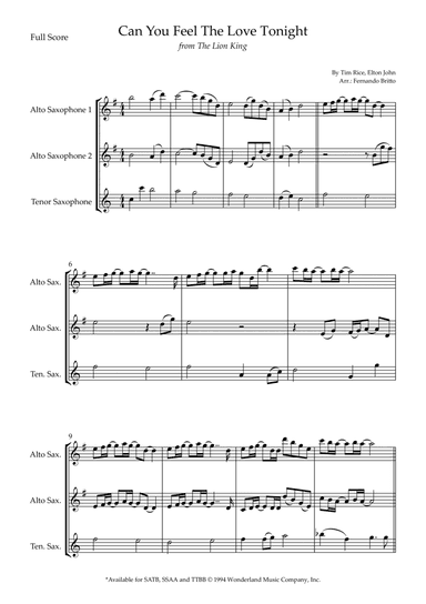 Can You Feel The Love Tonight (arr. Fernando Britto)