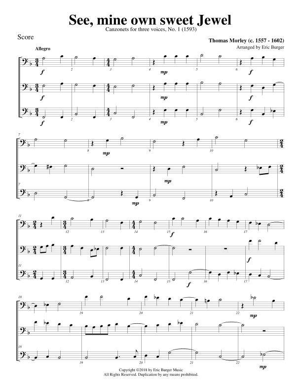 See, mine own sweet Jewel for Trombone or Low Brass Trio (arr. Eric Burger Music)