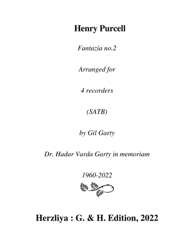 Fantazia no.2 (arrangement for 4 recorders (SATB)) (arr. Gil Garty)