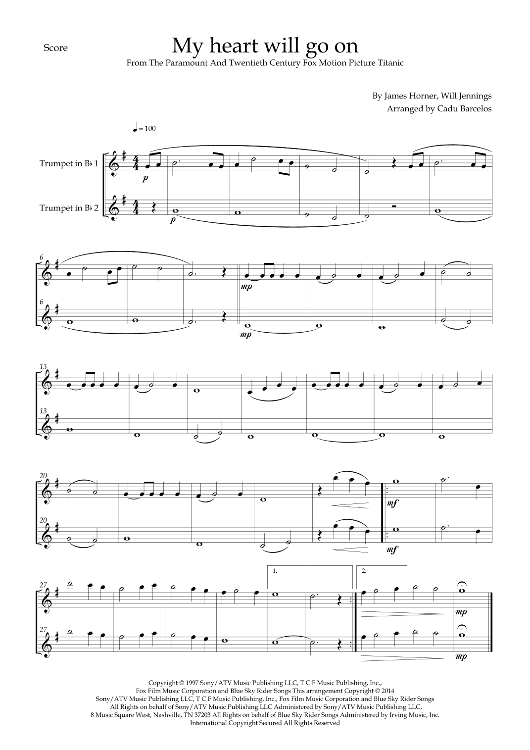 My Heart Will Go On (love Theme From 'titanic') (arr. Cadu Barcelos)