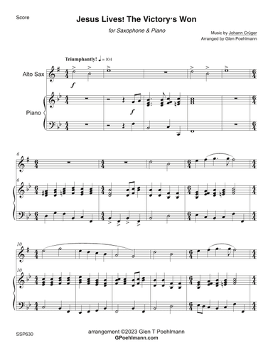 JESUS LIVES! THE VICTORY'S WON - Saxophone Solo with Piano Accompaniment (Grade 3) (arr. Glen Poehlmann)