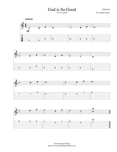 God is So Good - for easy guitar with TAB (arr. Samuel Stokes)