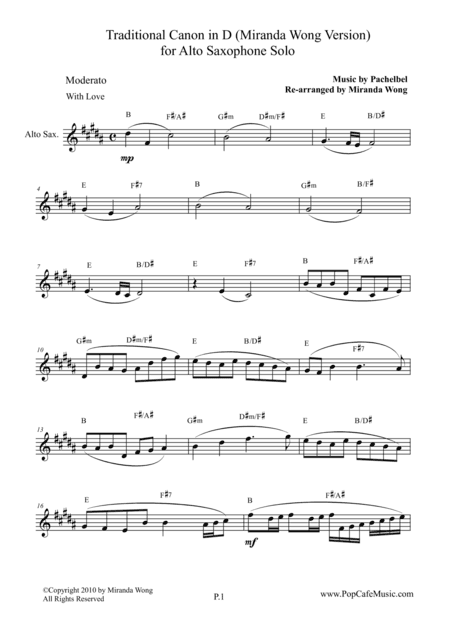 Traditional Canon in D - Alto Saxophone Solo (arr. Miranda Wong)