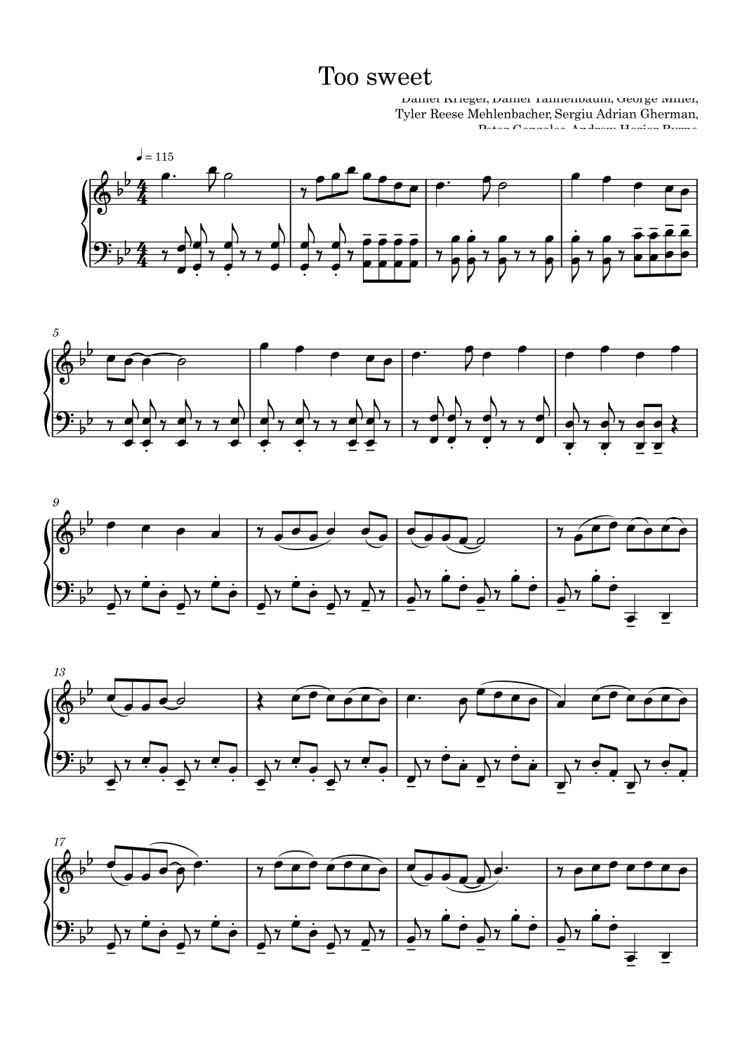 Too Sweet (arr. Sylvain Harvus)