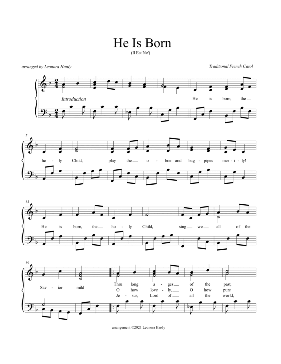 He Is Born (Il Est Ne) (arr. Leonora Hardy)