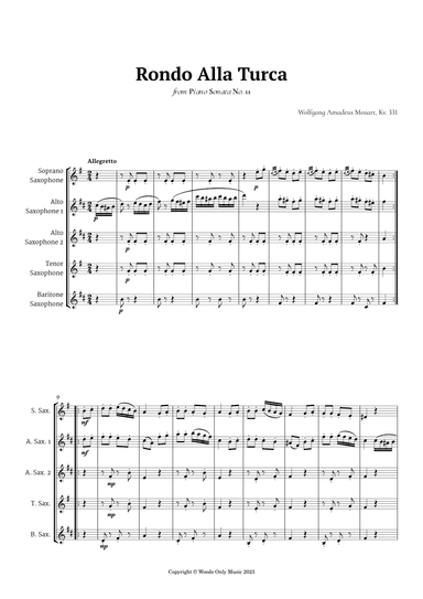 Rondo Alla Turca by Mozart for Sax Quintet (arr. Ander)