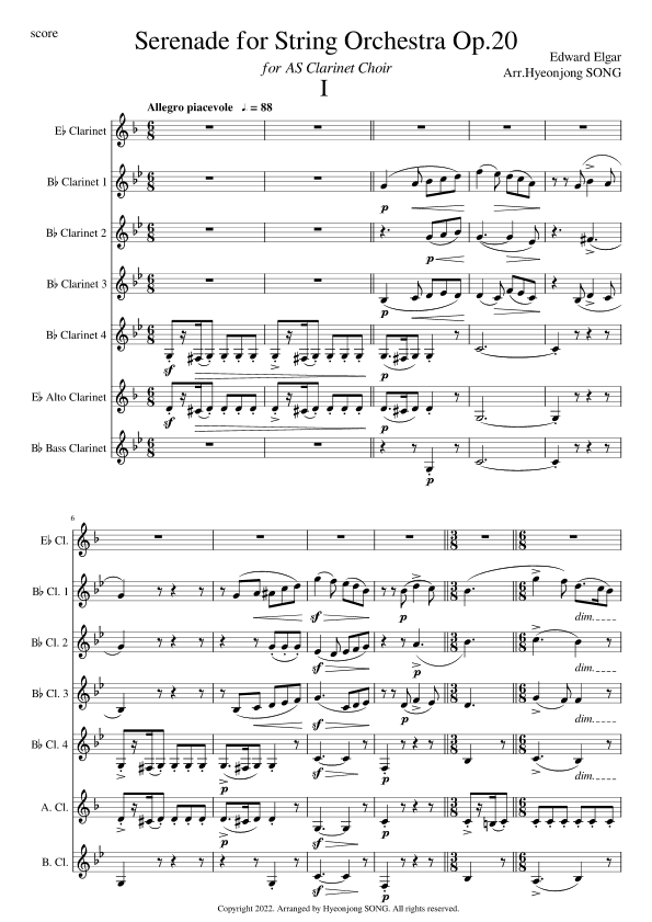 Serenade for String Orchestra Op.20 arranged for Clarinet Choir (arr. Hyeonjong SONG)