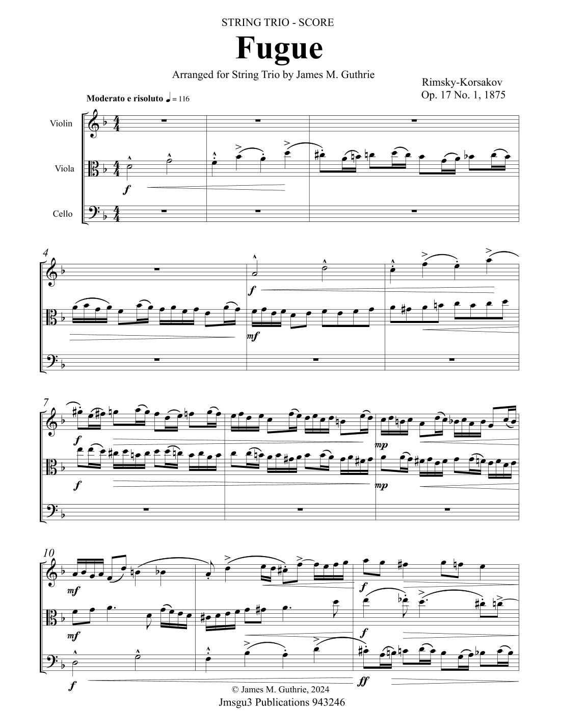 Rimsky-Korsakov: Fugue Op. 17 No. 1 for String Trio (arr. James M. Guthrie)