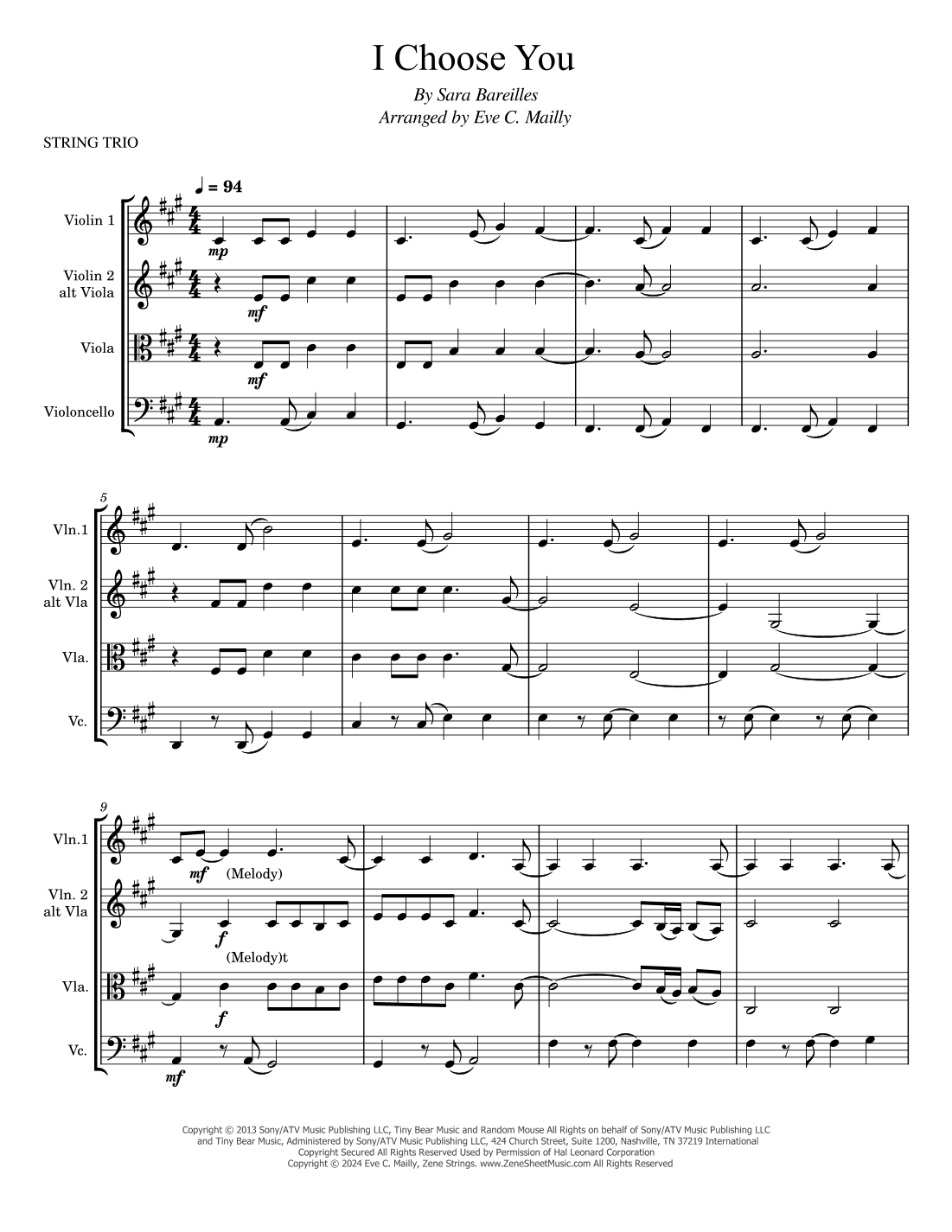 I Choose You (arr. Eve C. Mailly - Zene Strings)