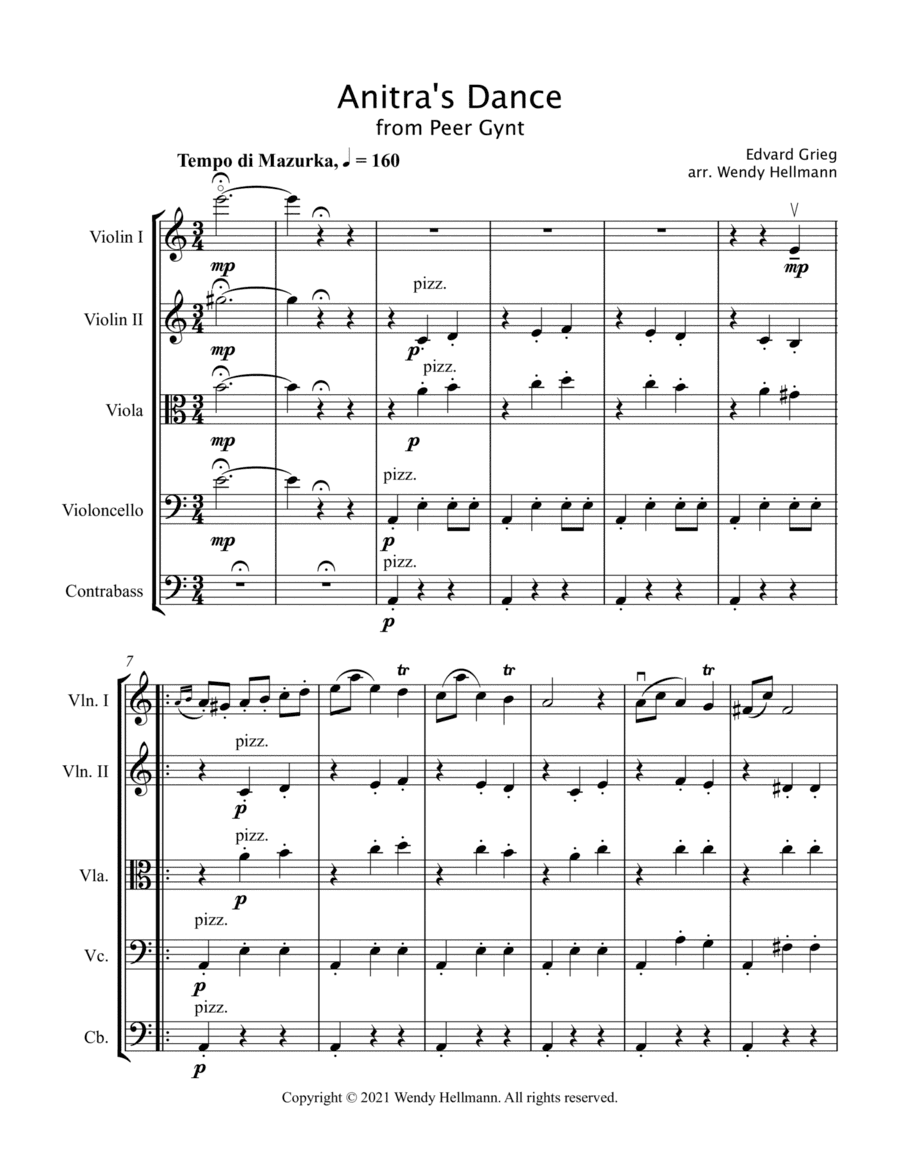 Anitra's Dance (for String Orchestra/Quintet) (arr. Wendy Hellmann)