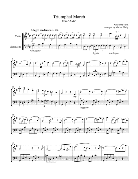 Verdi Triumphal March from Aida for violin & cello duet (arr. Marion Maby)